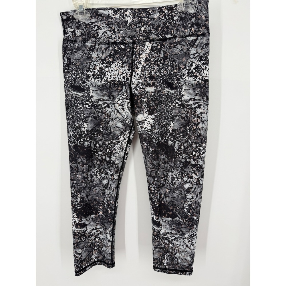 Fabletics Leggings Women Medium Black White Rose Gold Metallic Splatter Crop